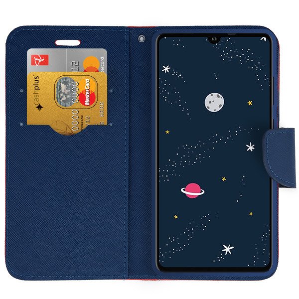 9D SKLO + PUZDRO 2v1 pre HUAWEI P30 Lite - Knižkové FANCY červeno modré