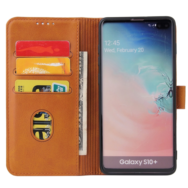 SKLO + PUZDRO 2v1 pre Samsung Galaxy S10 Plus - Knižkové SOLID hnedé