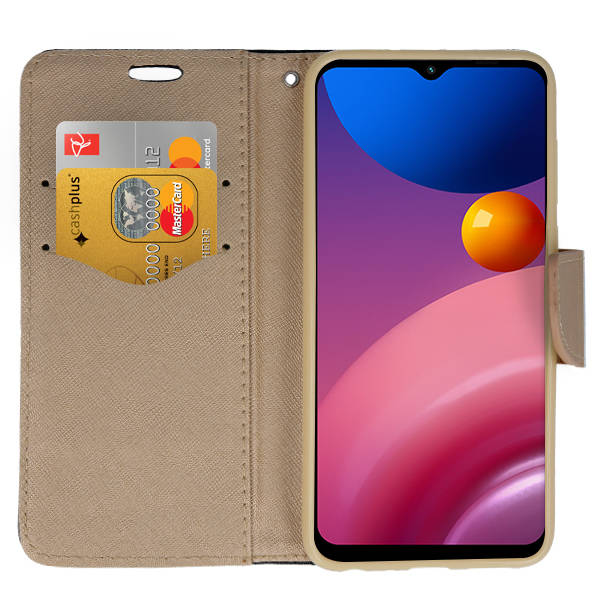 SKLO + PUZDRO 2v1 pre Xiaomi Redmi 12C - Knižkové puzdro FANCY čierno zlaté