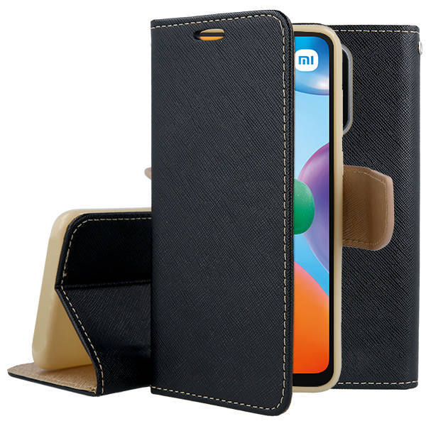 SKLO + PUZDRO 2v1 pre Xiaomi Redmi 12C - Knižkové puzdro FANCY čierno zlaté
