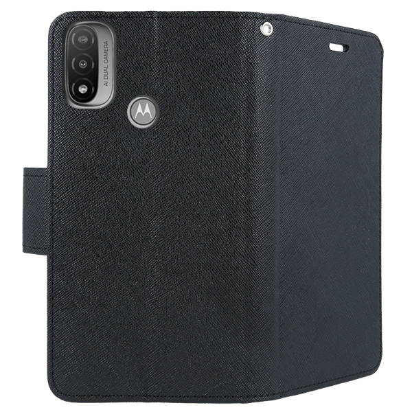 9D SKLO + PUZDRO 2v1 pre Moto E20 / E30 / E40 - Knižkové Fancy čierne