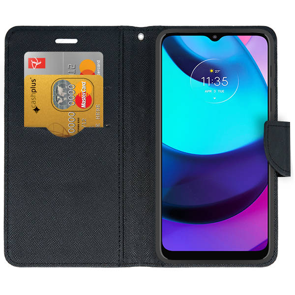 9D SKLO + PUZDRO 2v1 pre Moto E20 / E30 / E40 - Knižkové Fancy čierne