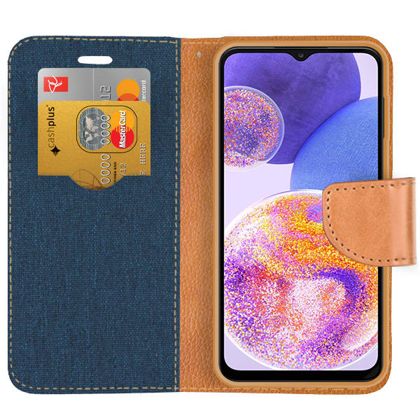 Knižkové puzdro pre Samsung Galaxy A14 4G / A14 5G - CANVAS modro hnedé