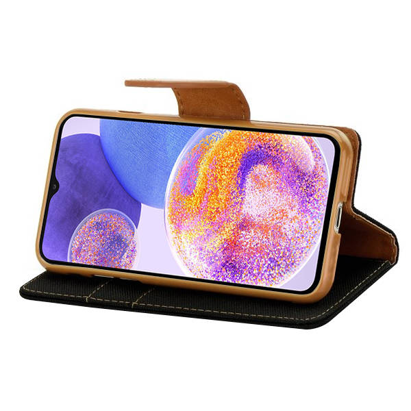 Knižkové puzdro pre Samsung Galaxy A14 4G / A14 5G - CANVAS čierno hnedé