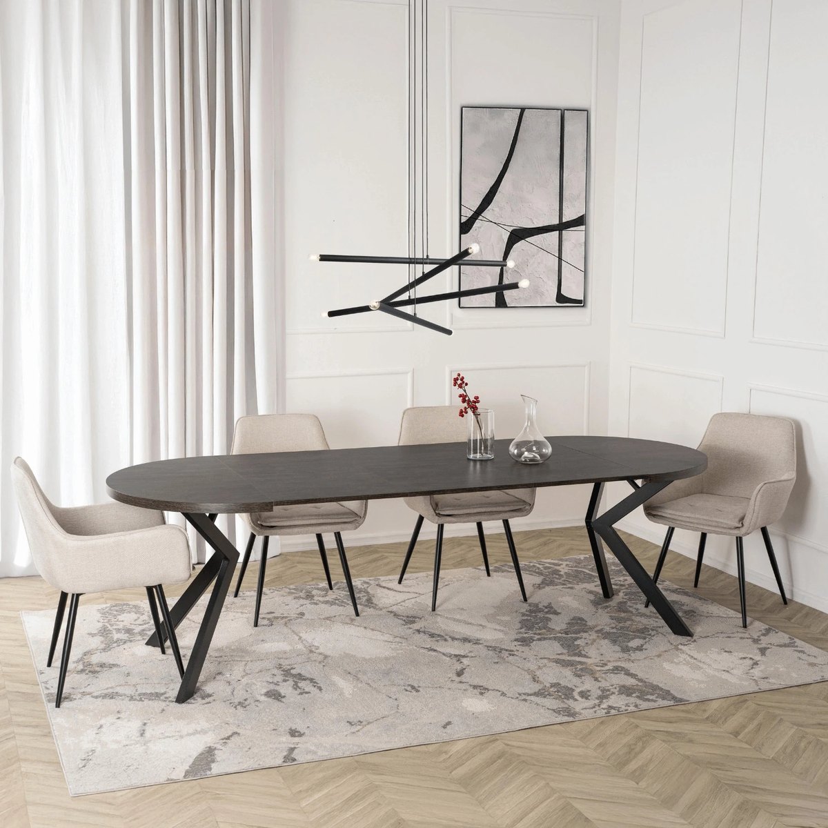 Jedálenský set LUKAS – stôl LUKAS 100–250 cm čierna + 4× stolička EDRICK krémová – foto 3