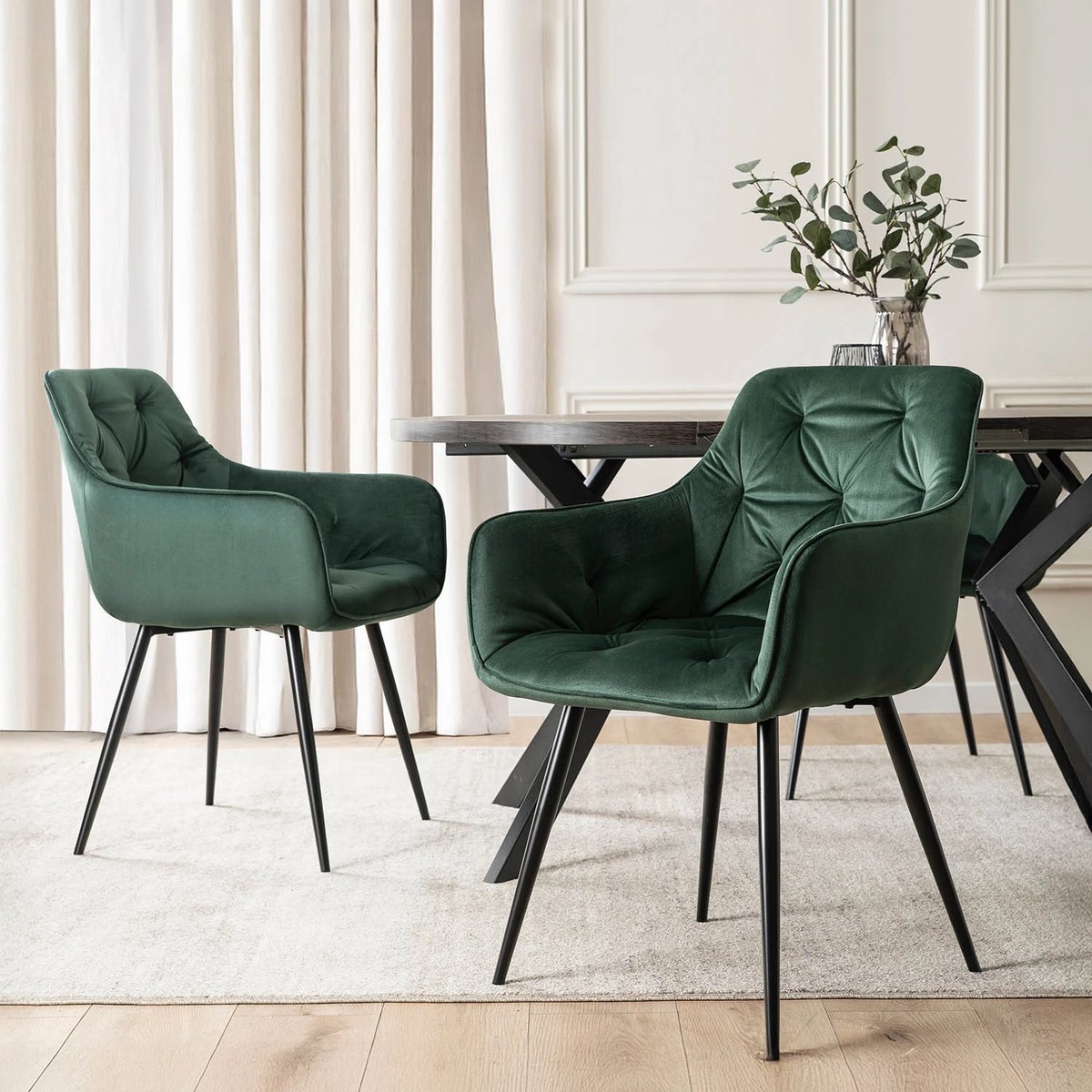 Jedálenský set LUKAS – stôl LUKAS 100–250 cm čierna + 4× stolička MODESTO zelená – foto 3