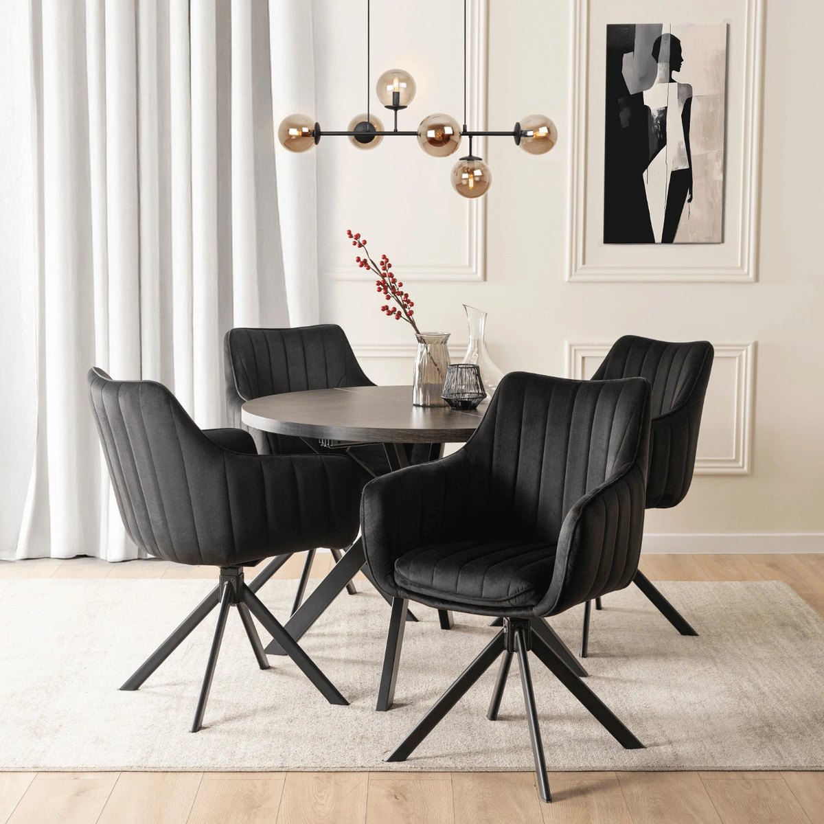 Jedálenský set LUKAS – stôl LUKAS 100–250 cm čierna + 4× stolička MUMBAI čierna