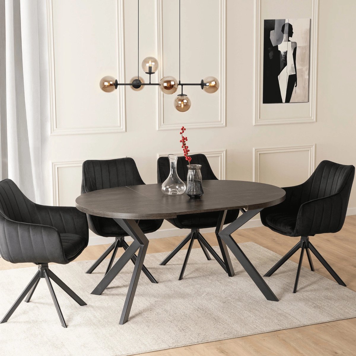 Jedálenský set LUKAS – stôl LUKAS 100–250 cm čierna + 4× stolička MUMBAI čierna – foto 2