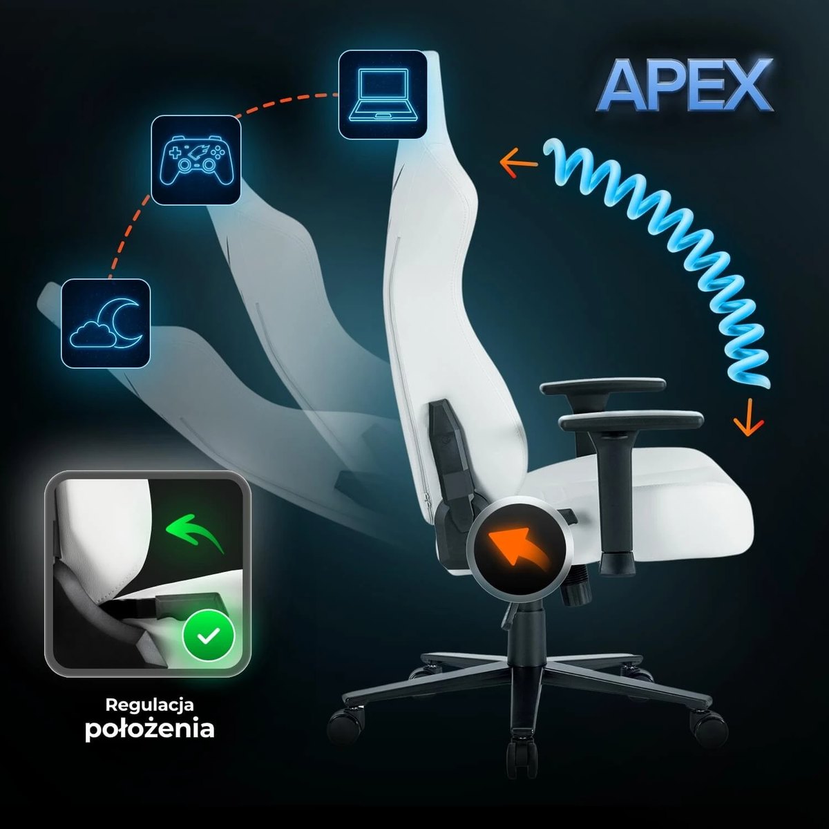 Herné kreslo APEX – biela ekokoža – foto 3
