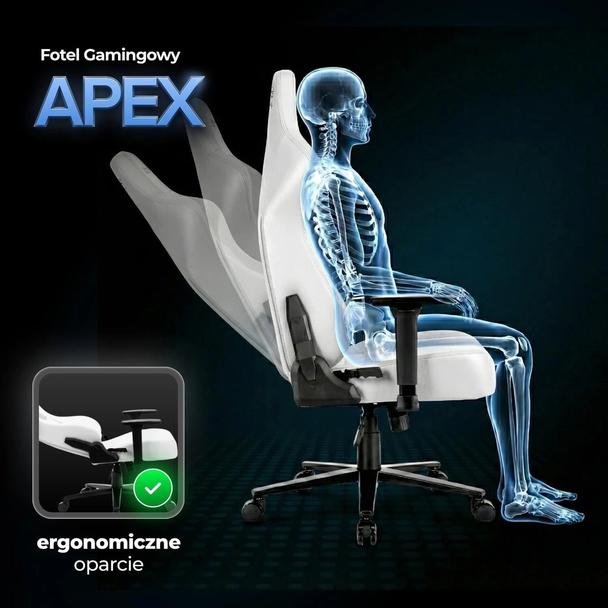 Herné kreslo APEX – biela ekokoža – foto 4