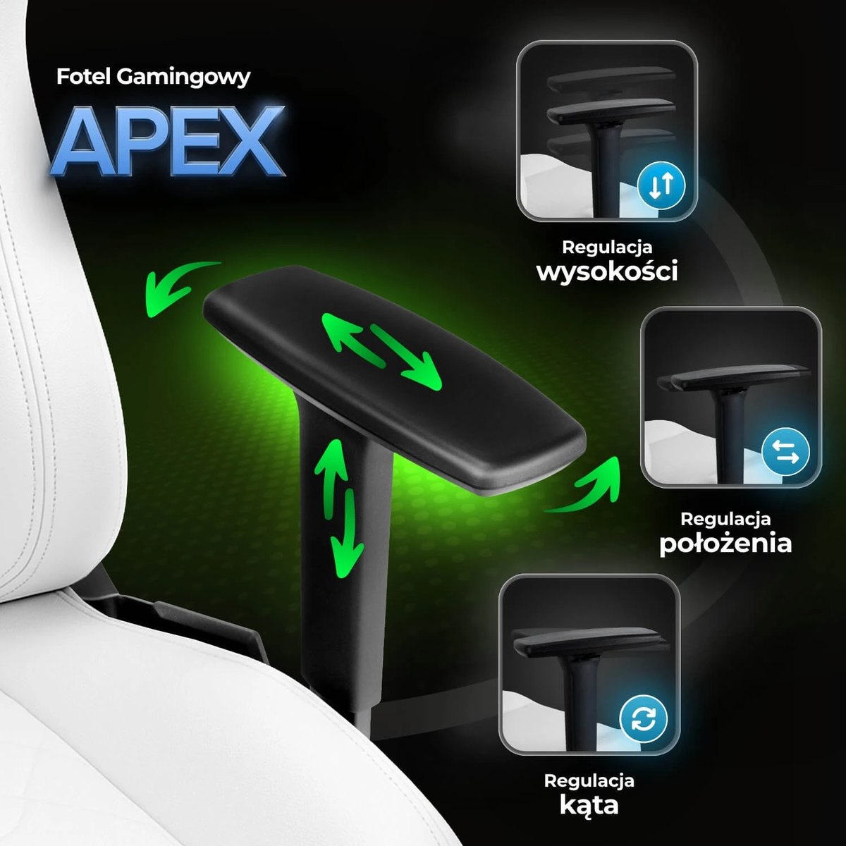 Herné kreslo APEX – biela ekokoža – foto 5