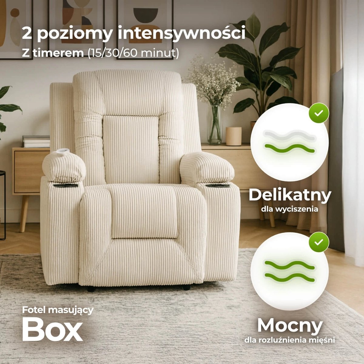 Masážne kreslo BOX – béžový menčester – foto 4