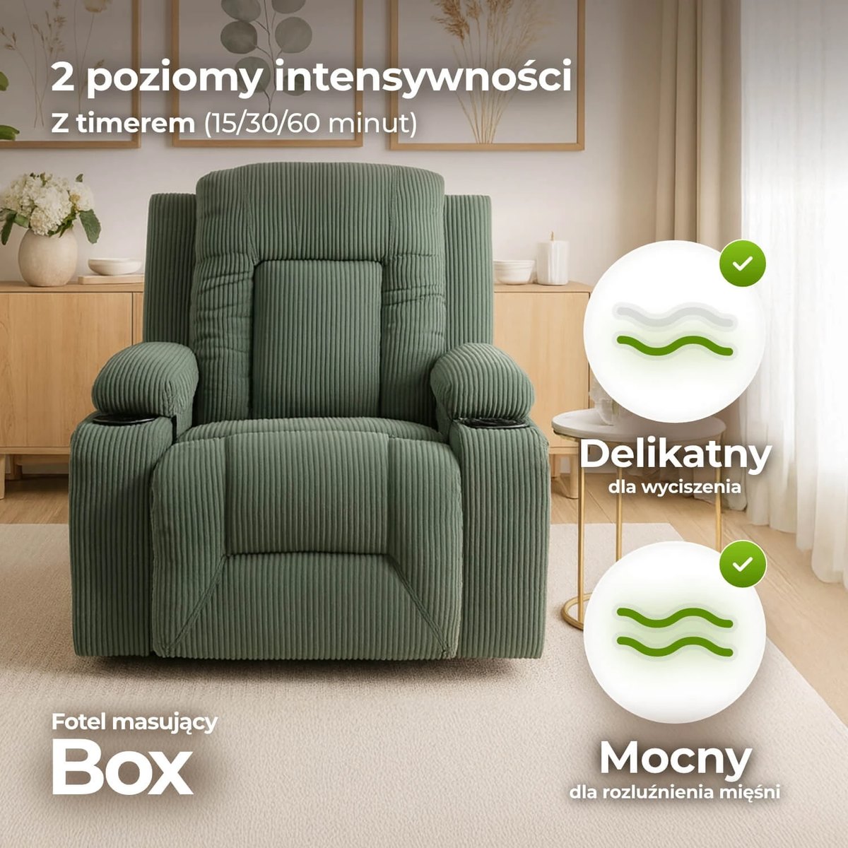 Masážne kreslo BOX – zelený menčester – foto 4