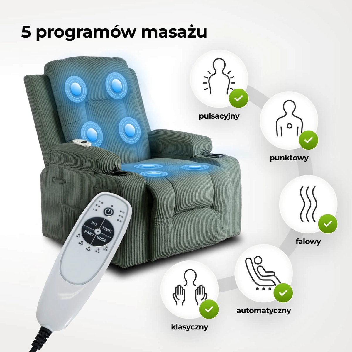 Masážne kreslo BOX – zelený menčester – foto 5