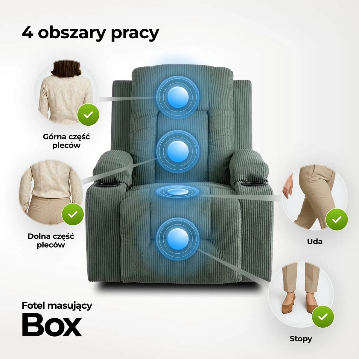 Masážne kreslo BOX – zelený menčester – foto 6