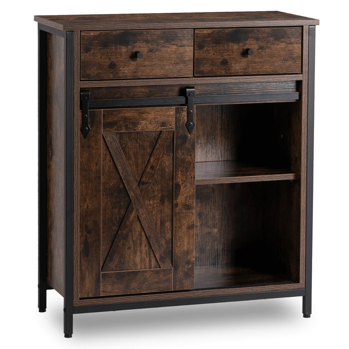 Komoda COLE – 70 cm, rustikálny dub, fronty čierna