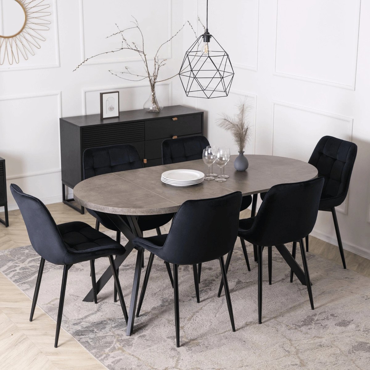 Rozkladací stôl DORIAN – 80–160 cm, betón, čierna podnož – foto 5