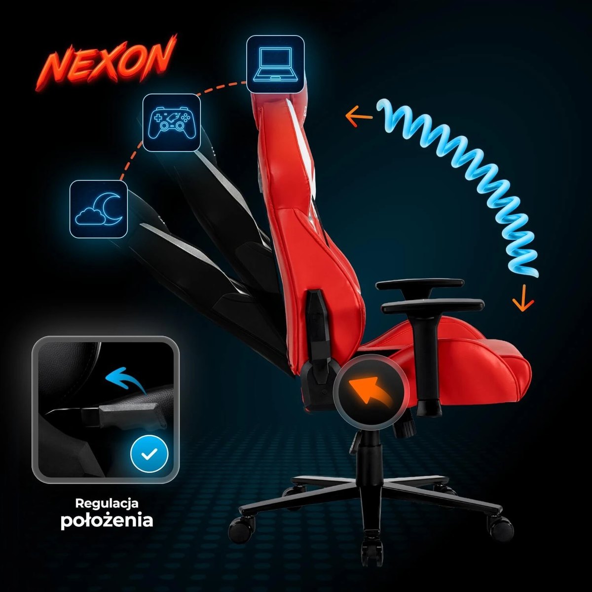 Herné kreslo NEXON – červená ekokoža – foto 3