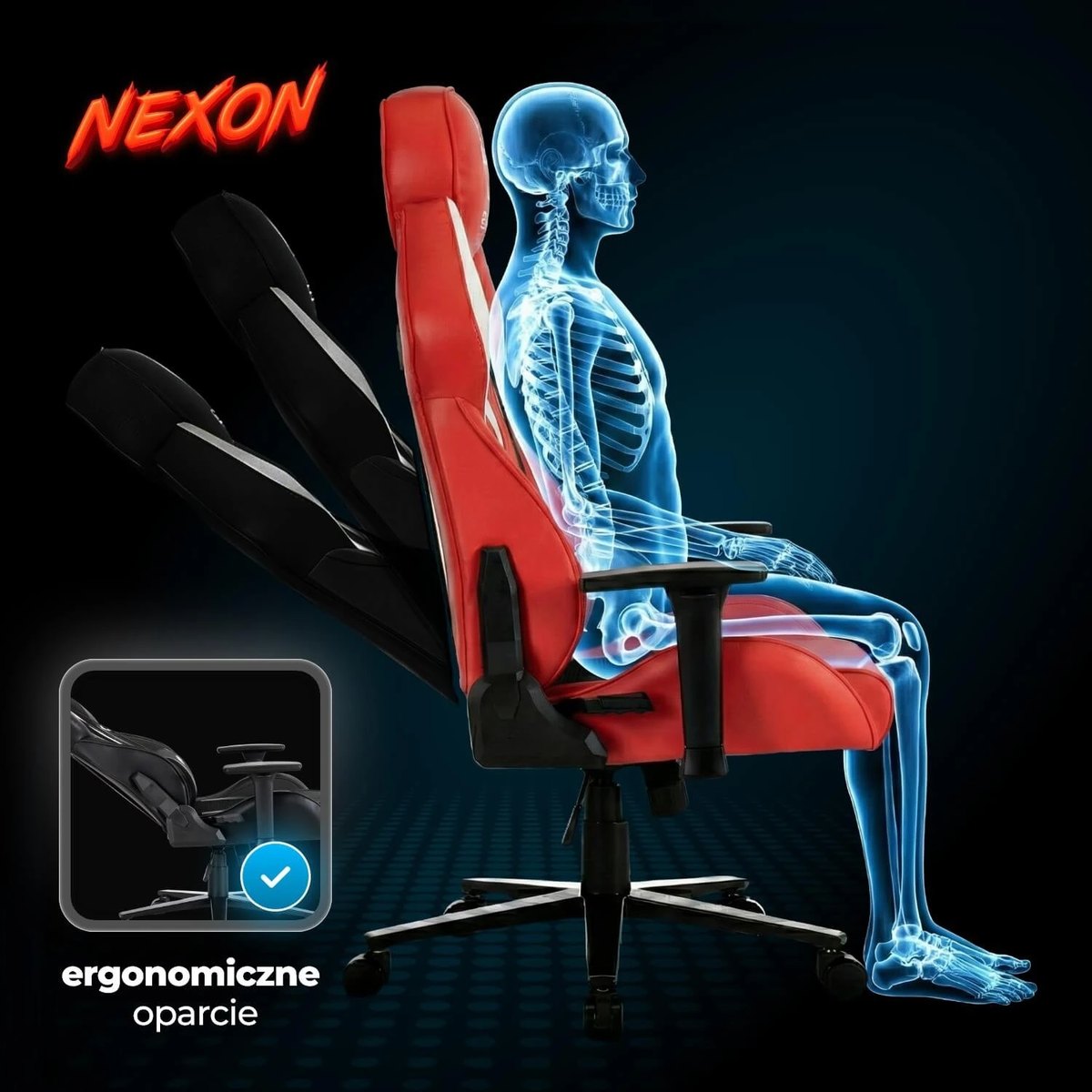 Herné kreslo NEXON – červená ekokoža – foto 4