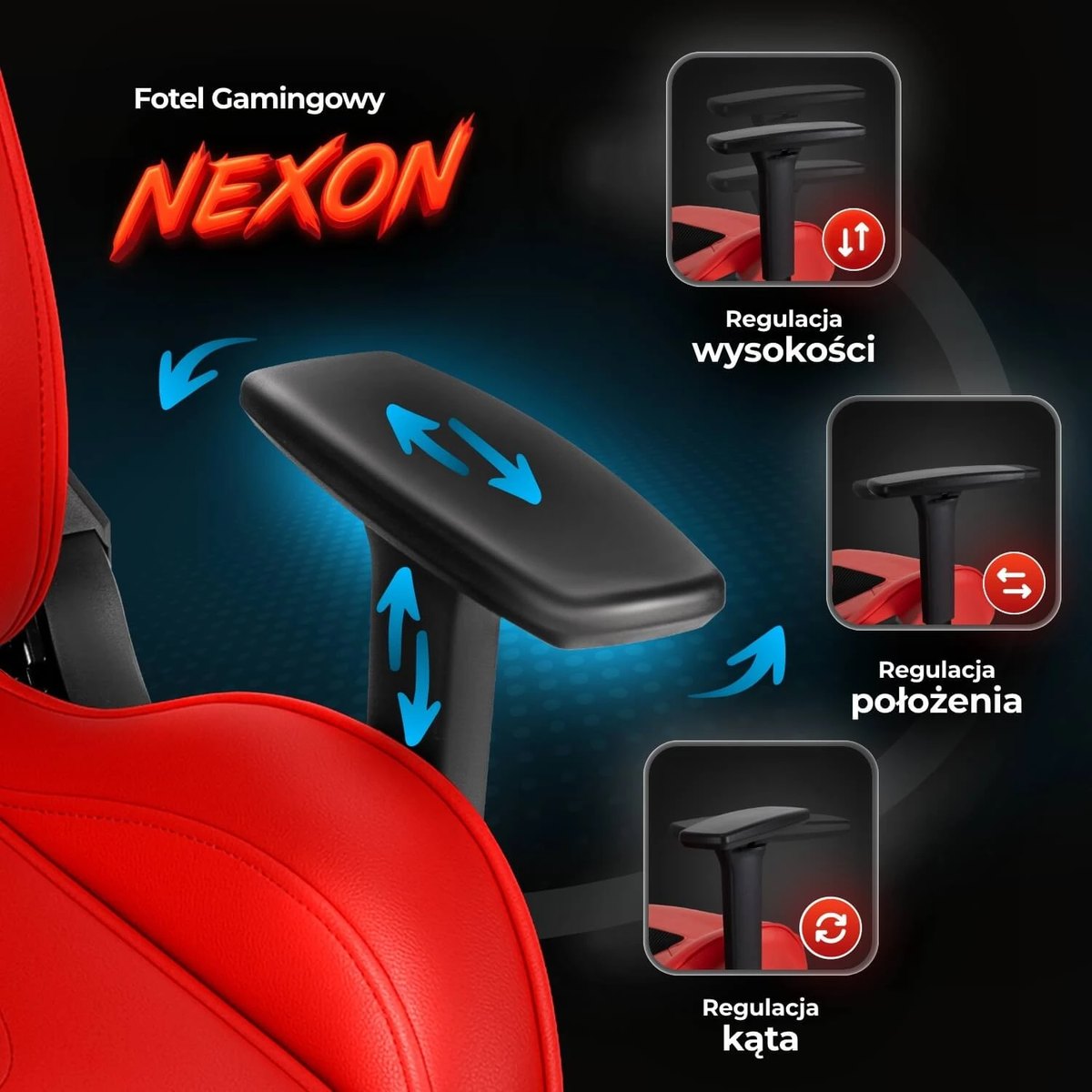 Herné kreslo NEXON – červená ekokoža – foto 5