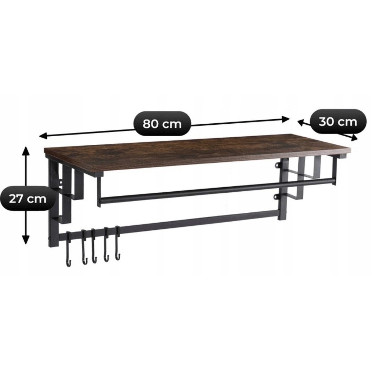 Vešiak JACE – 80 cm, rustikálny dub, fronty čierna – foto 5