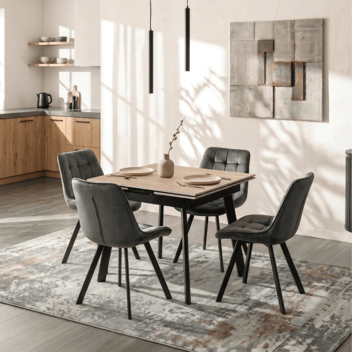 Keramický stôl LARES – 90–150 cm, dub, čierna podnož – foto 2