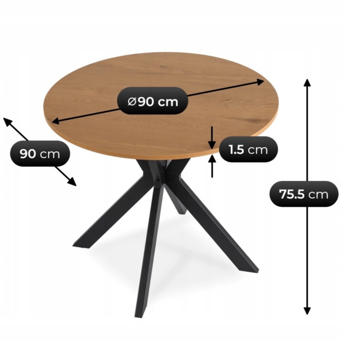 Okrúhly stôl LAUREN – 90 cm, zlatý dub, čierna podnož – foto 5