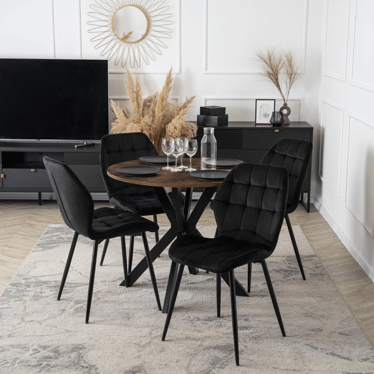 Okrúhly stôl LAUREN – 80 cm, rustikálny dub, čierna podnož – foto 3
