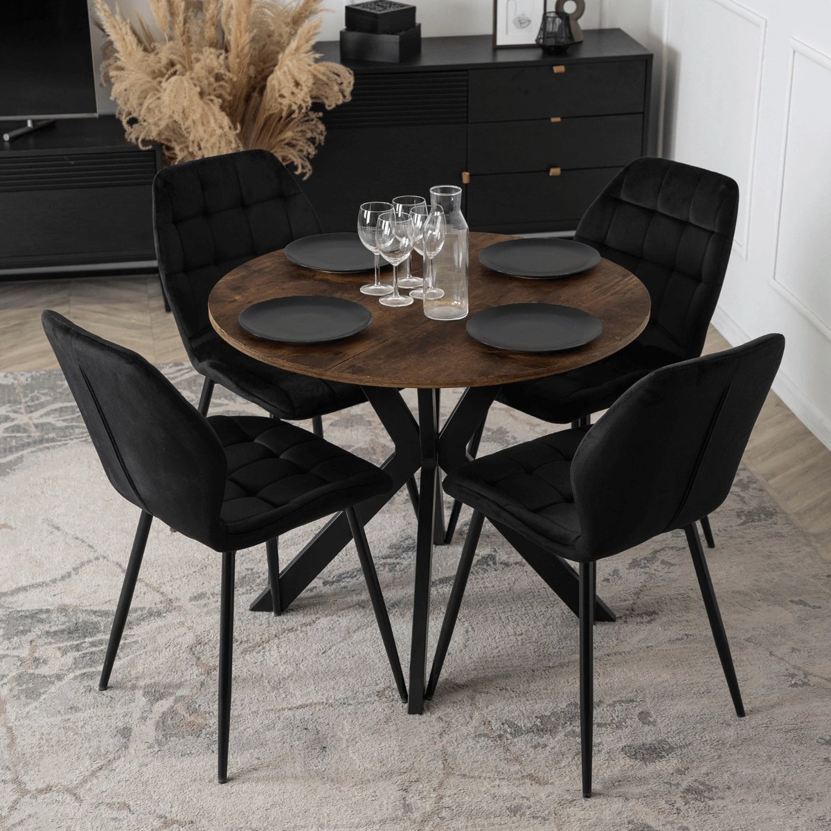 Okrúhly stôl LAUREN – 80 cm, rustikálny dub, čierna podnož – foto 4