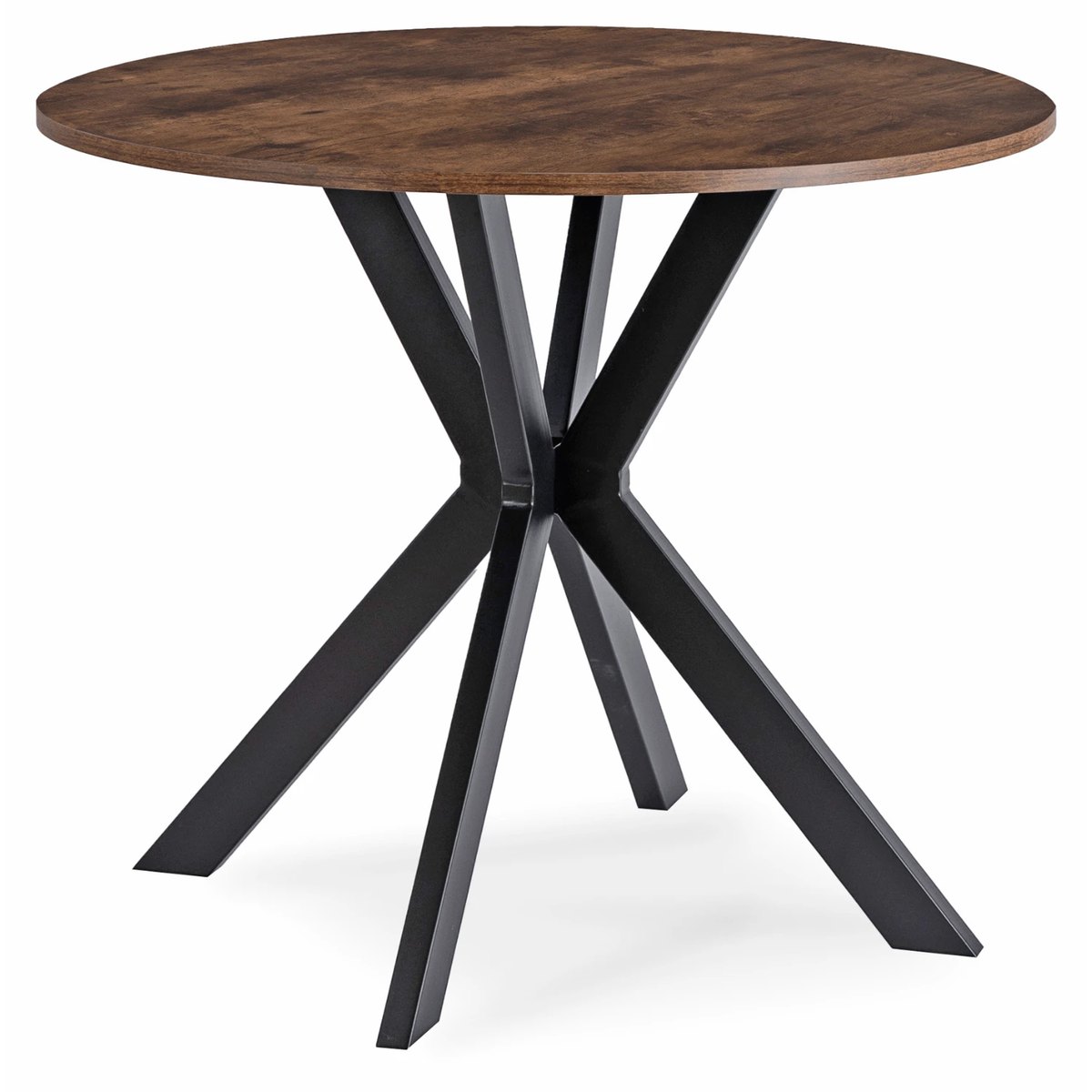 Okrúhly stôl LAUREN – 90 cm, rustikálny dub, čierna podnož