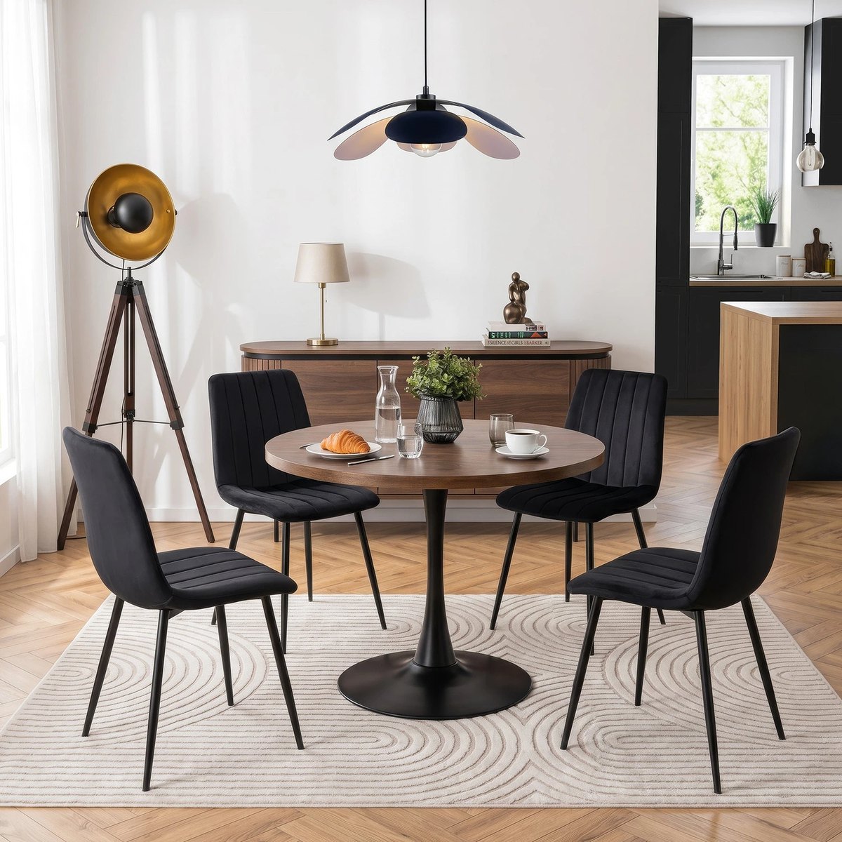 Okrúhly stôl LINO – 100 cm, rustikálny dub, čierna podnož – foto 2