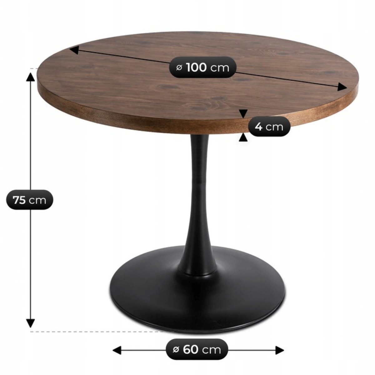 Okrúhly stôl LINO – 100 cm, rustikálny dub, čierna podnož – foto 6