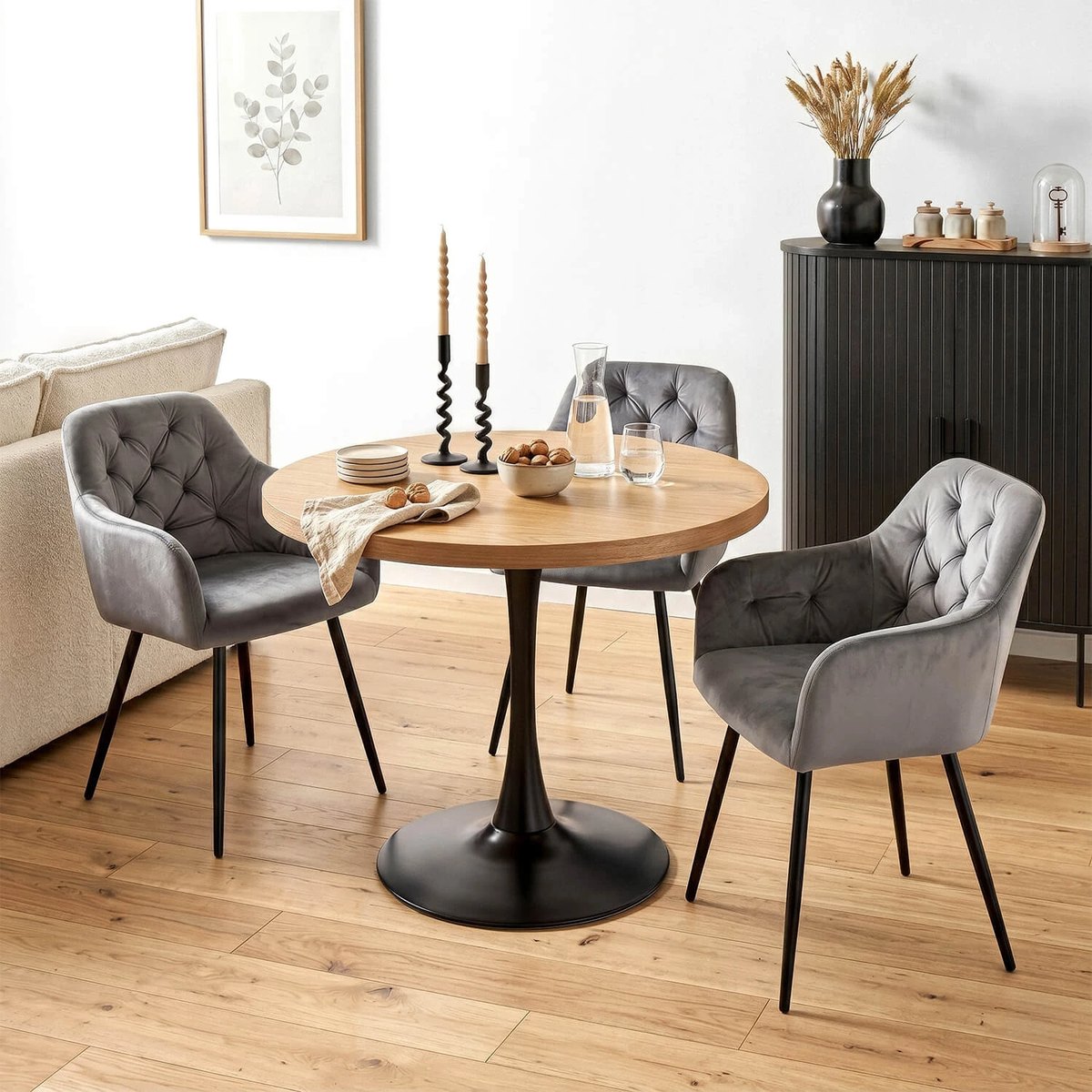 Okrúhly stôl LINO – 100 cm, zlatý dub, čierna podnož – foto 2
