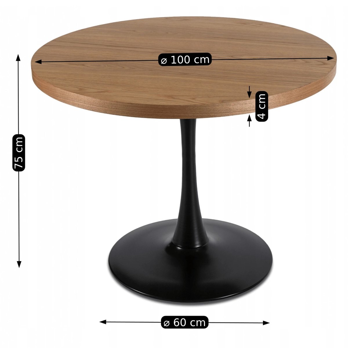 Okrúhly stôl LINO – 100 cm, zlatý dub, čierna podnož – foto 6