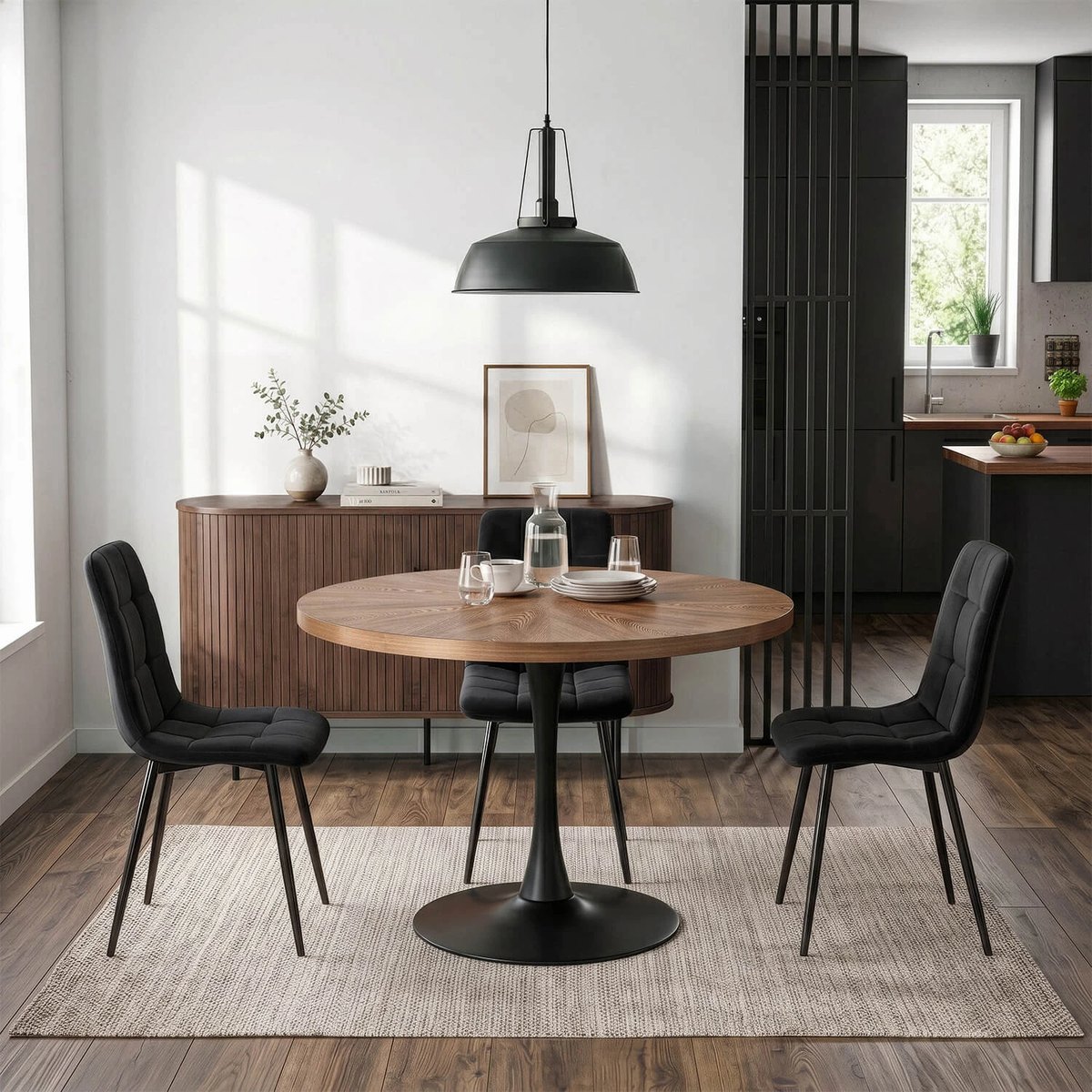 Okrúhly stôl LINO – 100 cm, orech, čierna podnož – foto 2