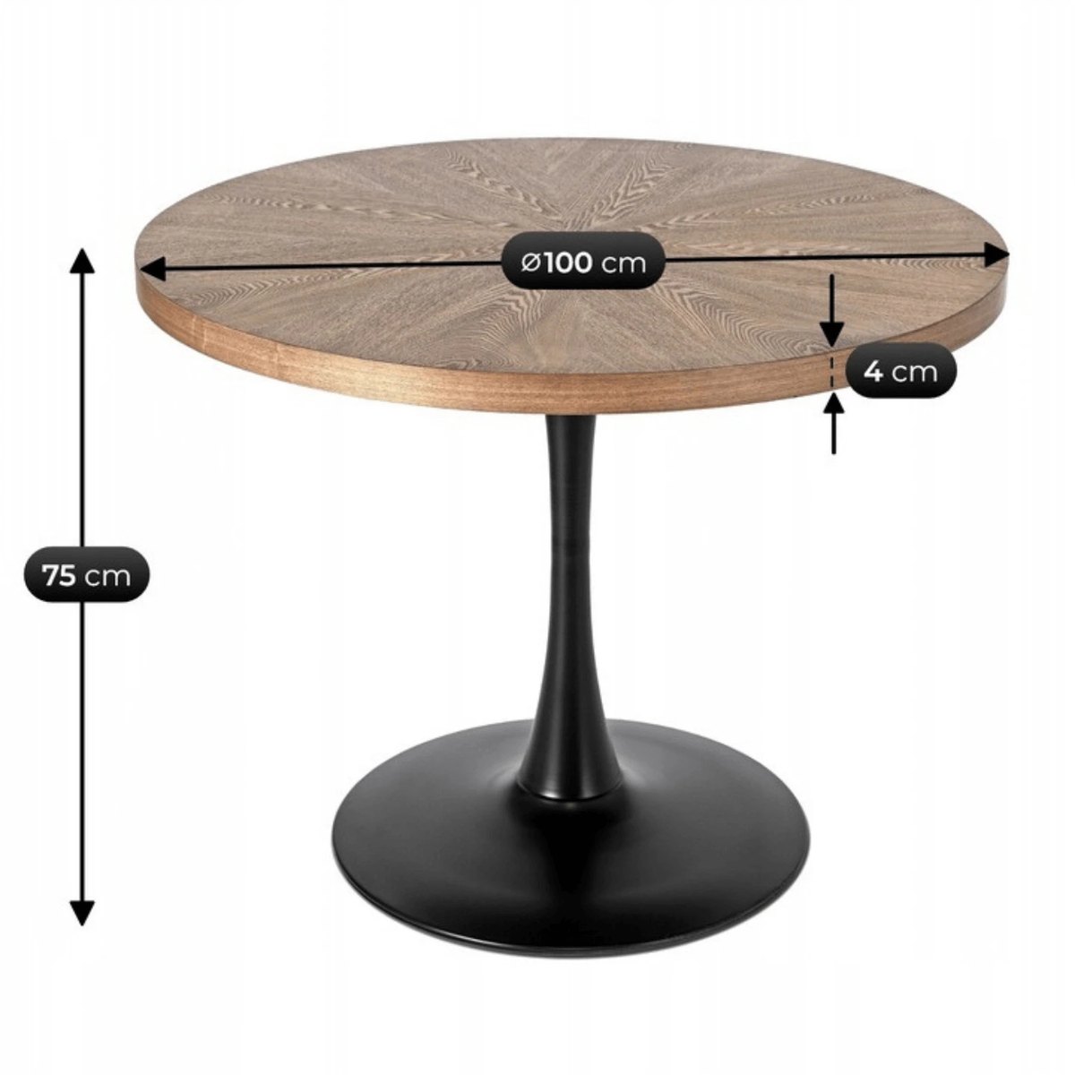 Okrúhly stôl LINO – 100 cm, orech, čierna podnož – foto 6