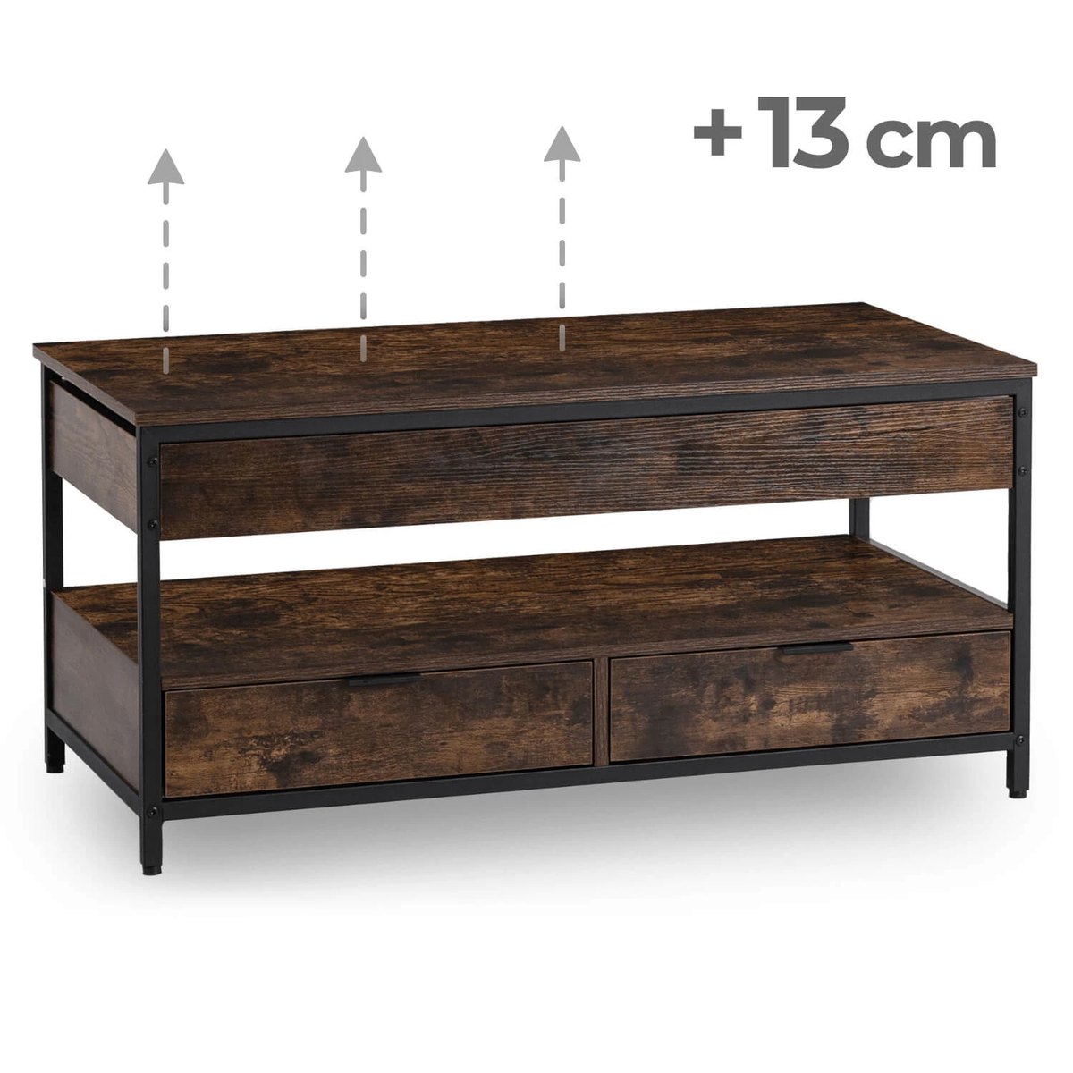 Konferenčný stolík LUCA – 100 cm, rustikálny dub, čierna podnož