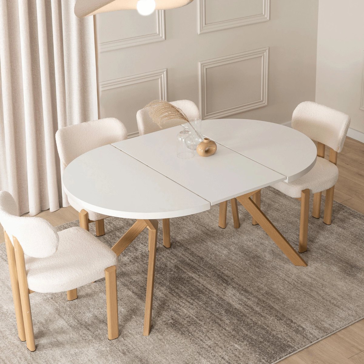 Rozkladací stôl LUKAS – 100–250 cm, biela doska, podnož dub – foto 3