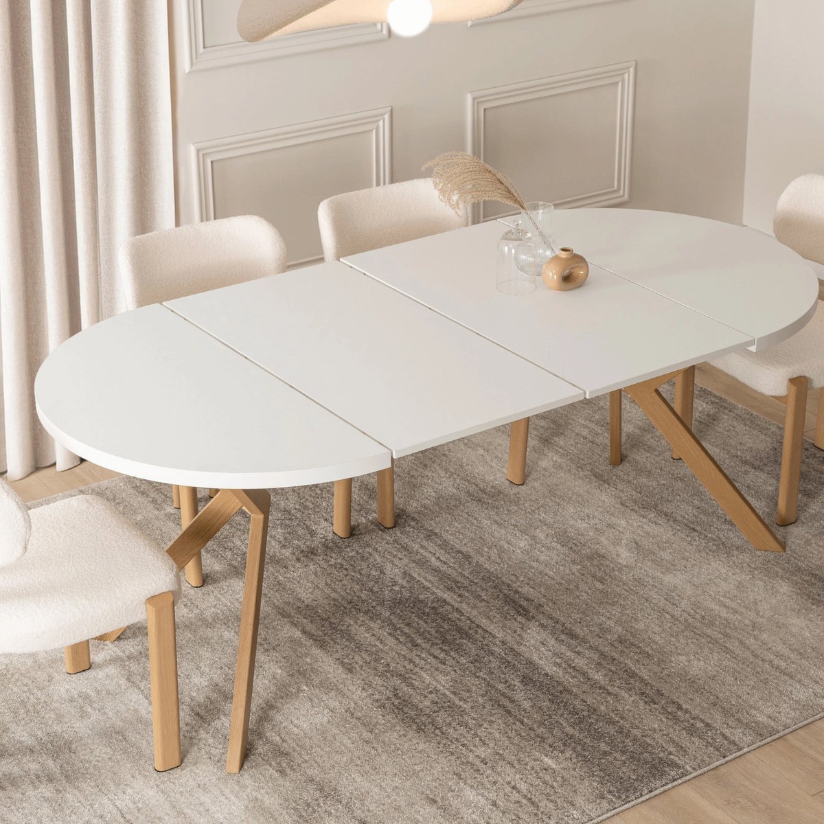Rozkladací stôl LUKAS – 100–250 cm, biela doska, podnož dub – foto 4