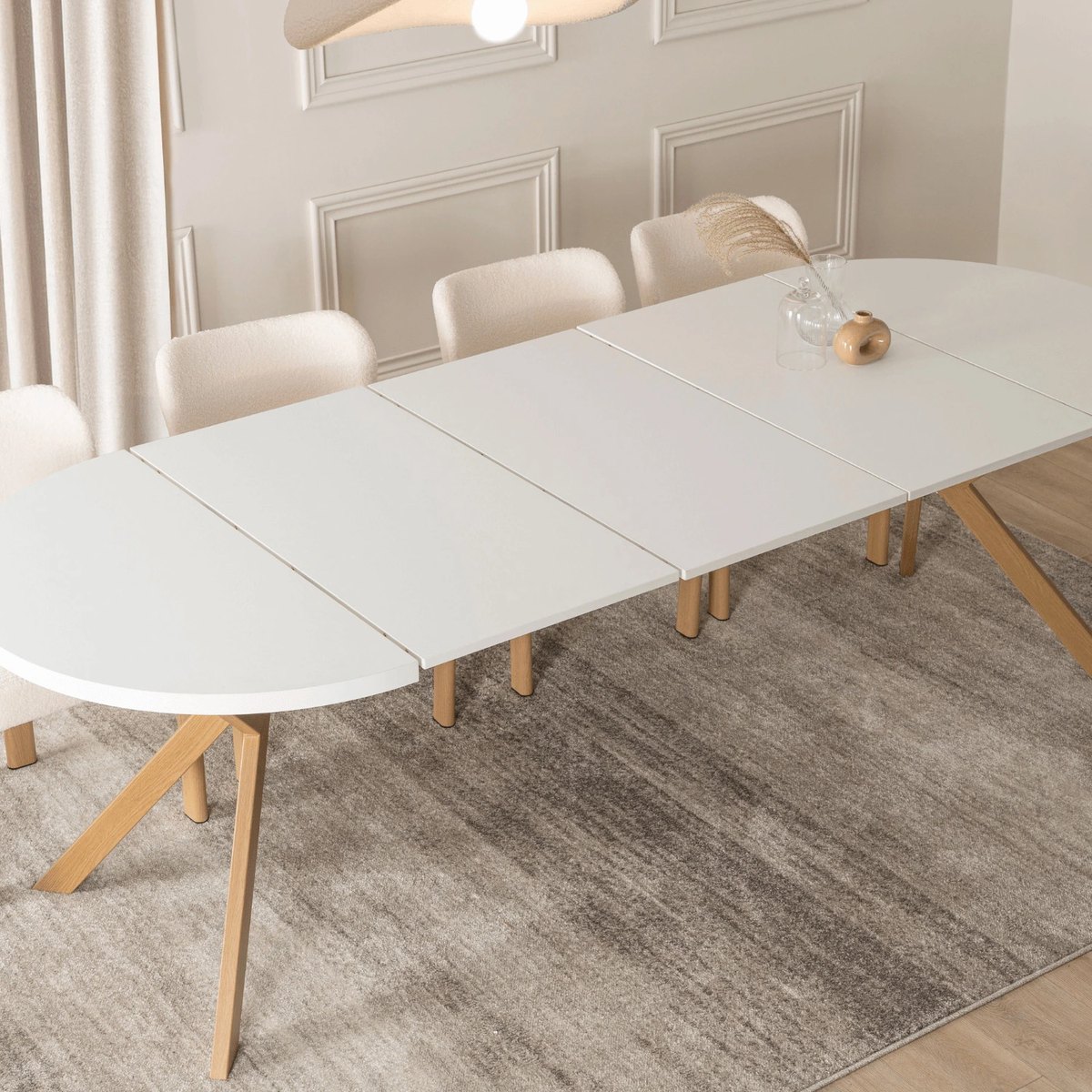 Rozkladací stôl LUKAS – 100–250 cm, biela doska, podnož dub – foto 5