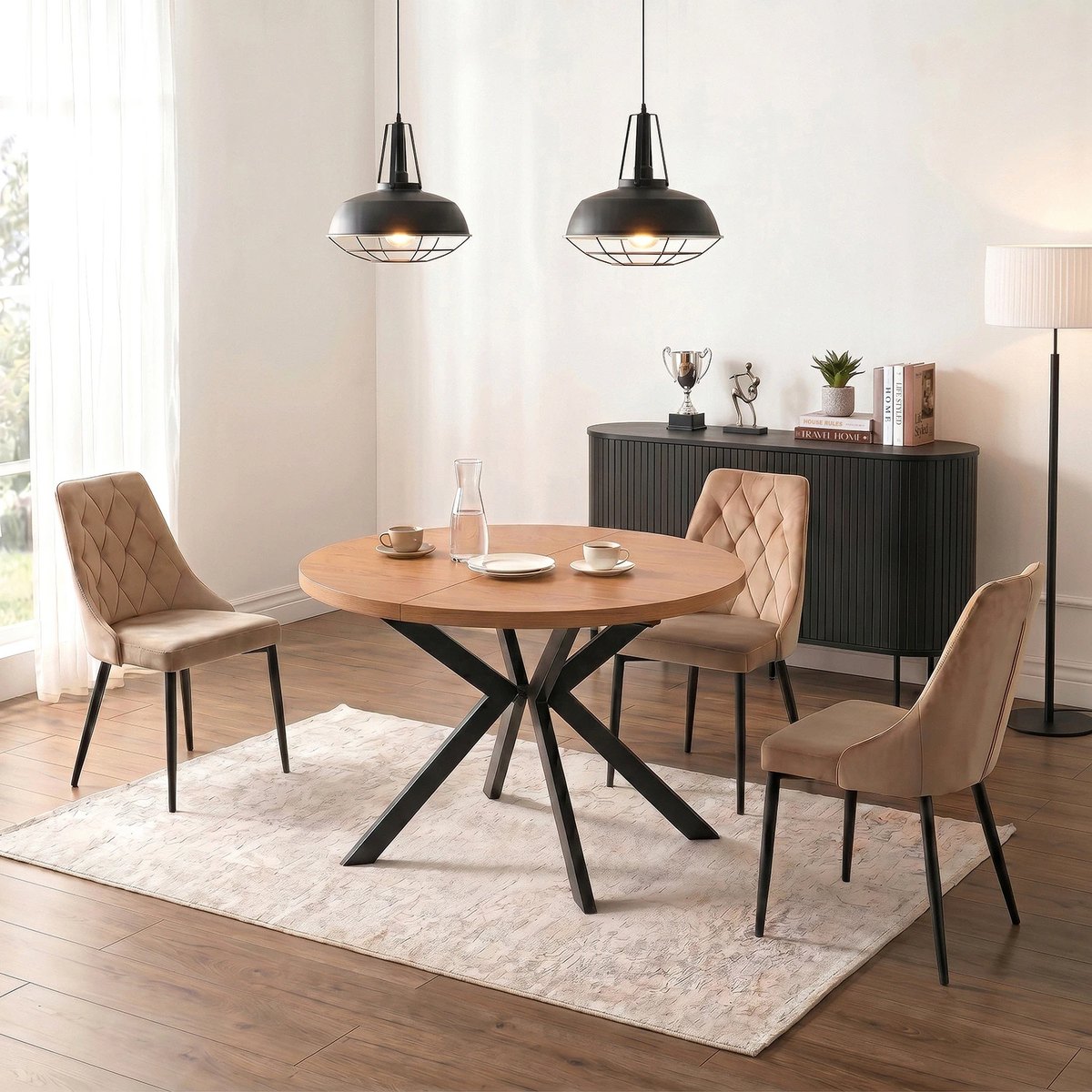 Rozkladací stôl LUKAS – 100–250 cm, zlatý dub, čierna podnož – foto 2