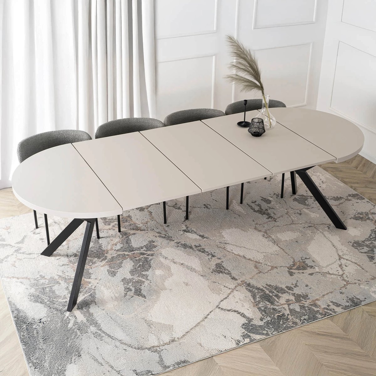 Rozkladací stôl LUKAS – 100–250 cm, kašmír, čierna podnož – foto 5
