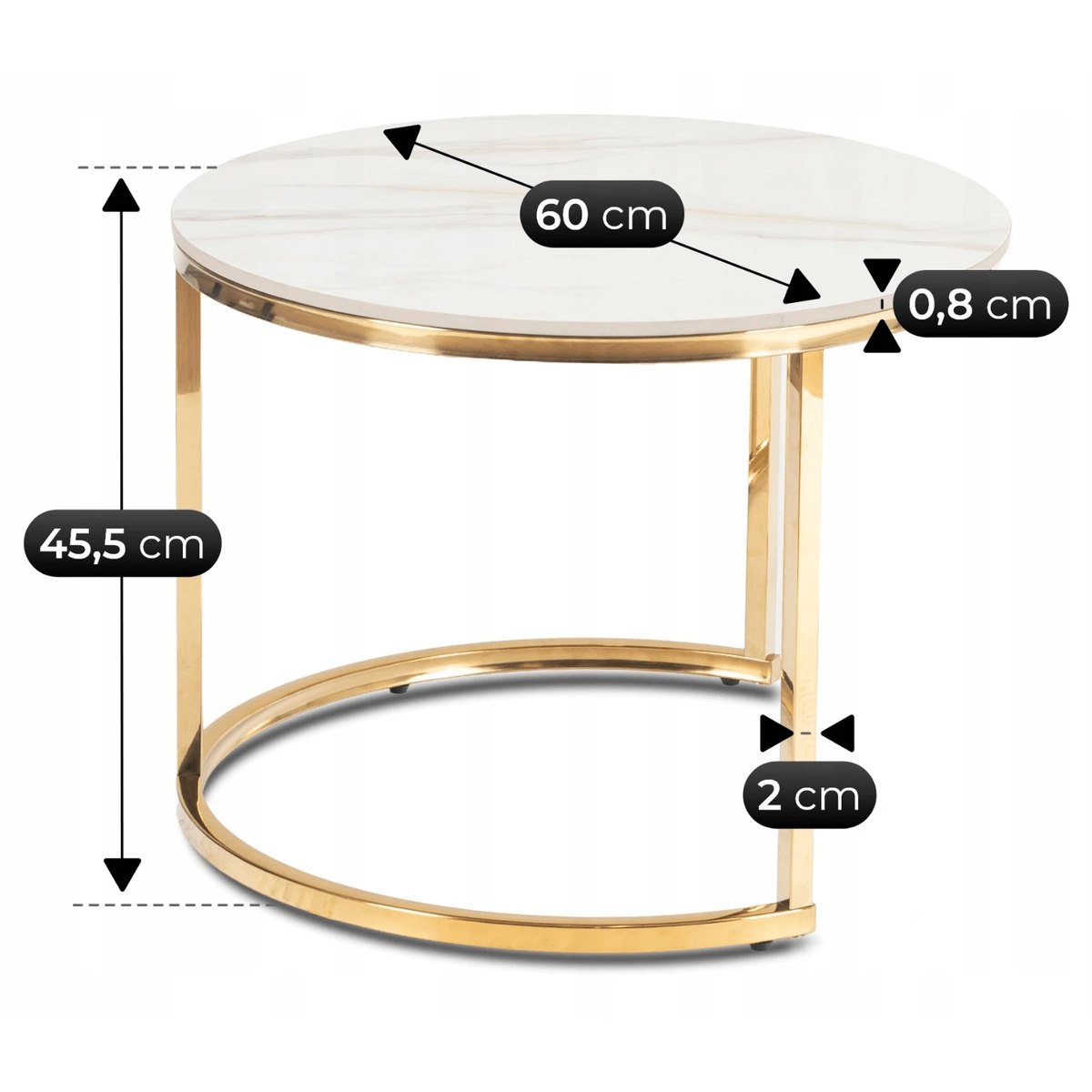 Sada konferenčných stolíkov MILANO – 45 cm, biely mramor, podnož zlatá – foto 6