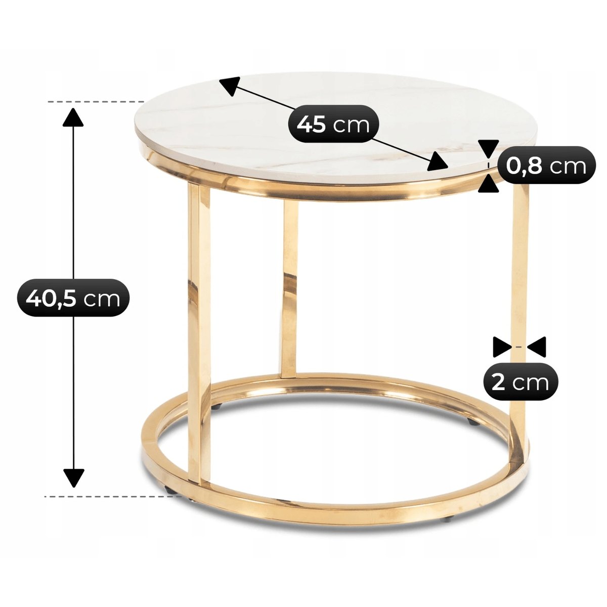 Sada konferenčných stolíkov MILANO – 45 cm, biely mramor, podnož zlatá – foto 7