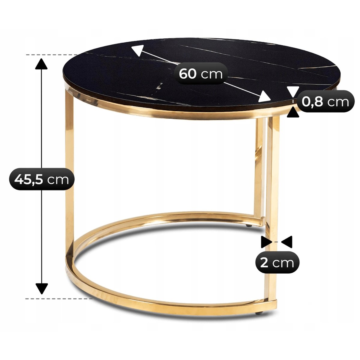 Sada konferenčných stolíkov MILANO – 45 cm, čierny mramor, podnož zlatá – foto 6