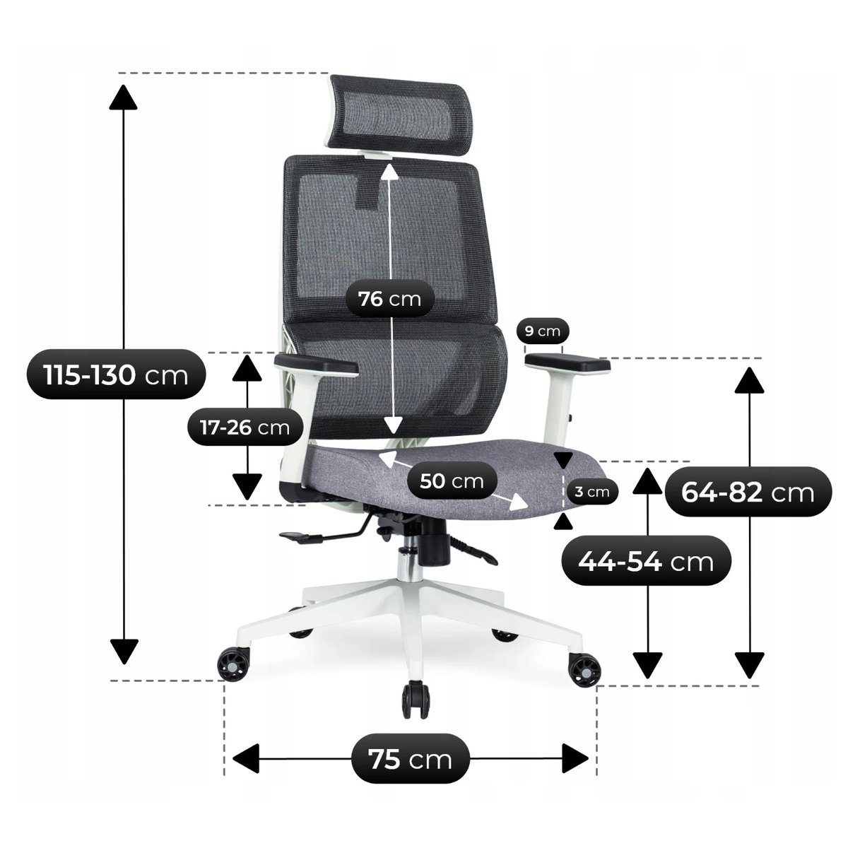 Ergonomické kancelárske kreslo NICKI – sivé – foto 7