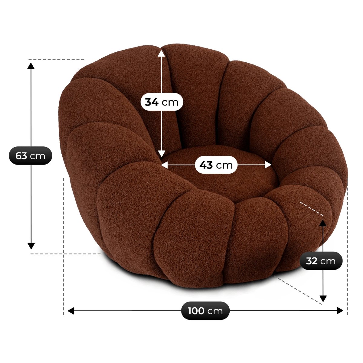 Relaxačné kreslo PETTIT – hnedá látka boucle – foto 5