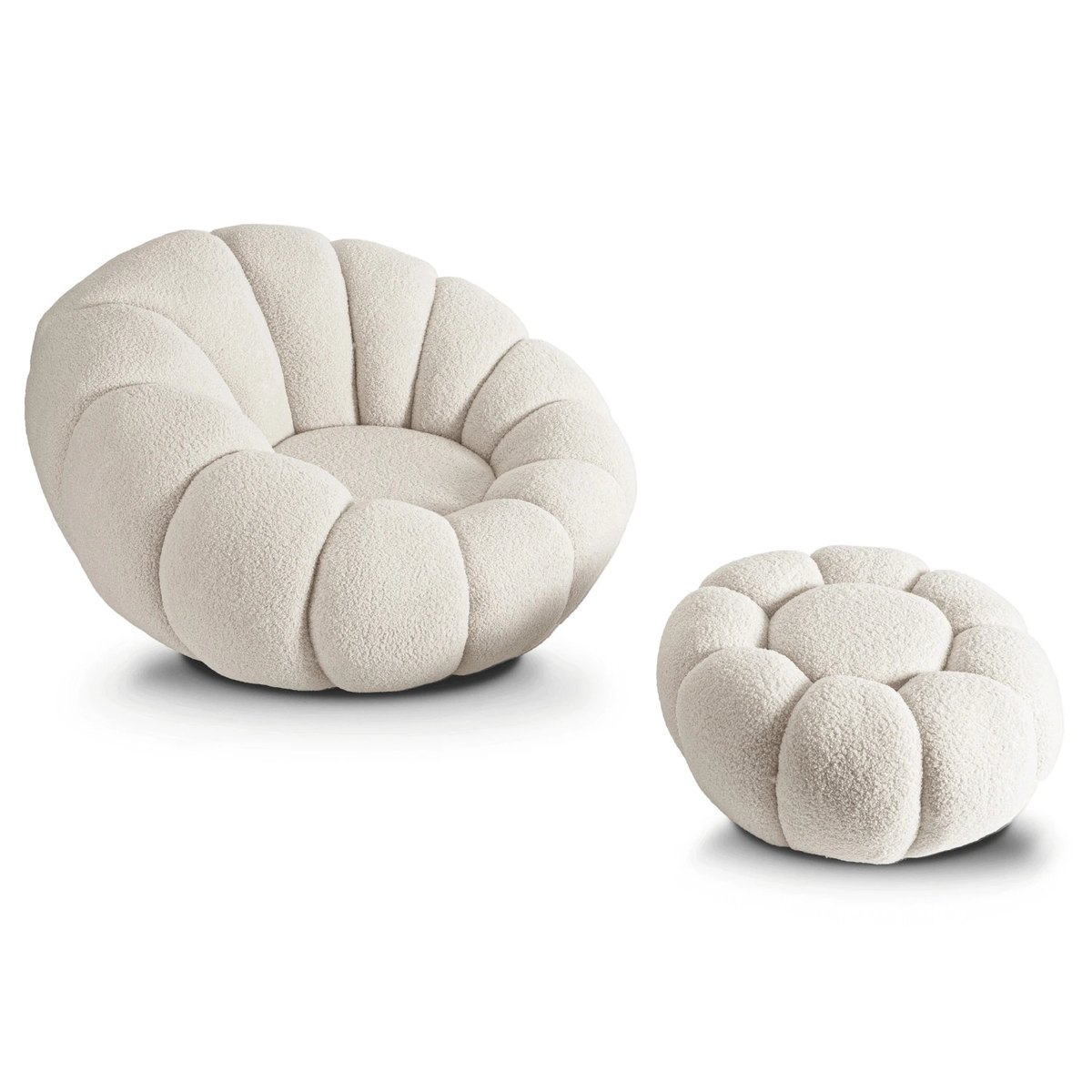 Relaxačné kreslo PETTIT – krémová látka boucle – foto 3