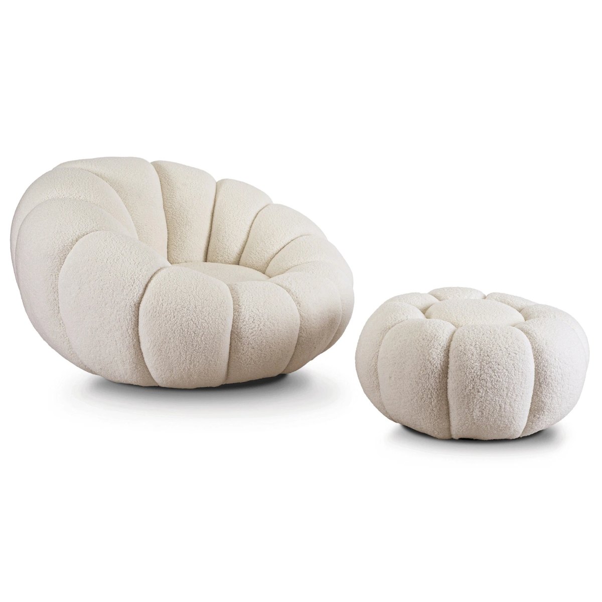 Relaxačné kreslo PETTIT – krémová látka boucle – foto 4