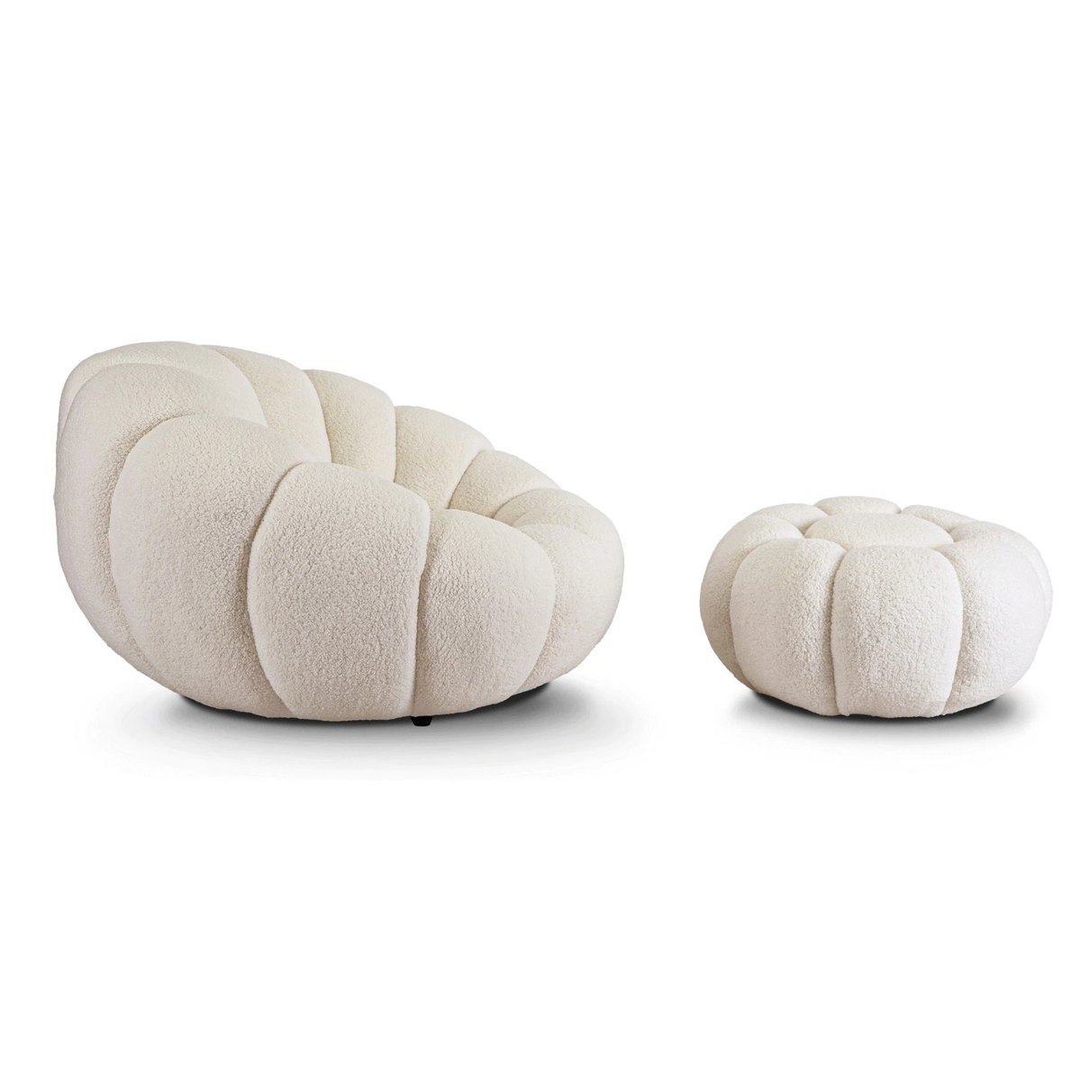 Relaxačné kreslo PETTIT – krémová látka boucle – foto 5